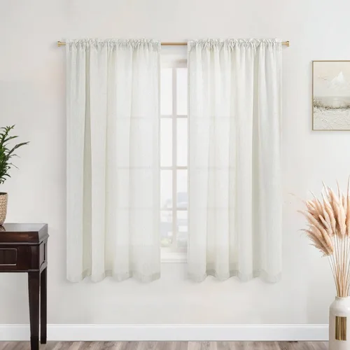 Vista 9 de KOUFALL Juego de 2 cortinas de puerta francesa, cortinas de lino para puerta/ventana, cortina transparente boho para cristal lateral delantero