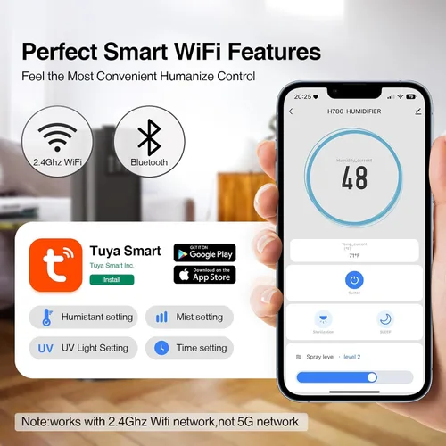 Vista 4 de Honovos Smart Humidifiers Large Room Bedroom Home, 2.11Gal(8L) Quiet Top Fill Cool Mist Humidifier, Smart App & Remote Control, 3 Speed Humidifier