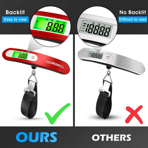 Vista 5 de Báscula digital de equipaje de regalo para maleta de viajero, báscula de peso de mano de 110 libras (rojo)