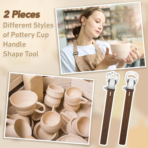 Vista 5 de Therwen 2 piezas de espátula de escultura, herramienta de tallado de cerámica, forma de mango de taza de cerámica, herramienta extrusora de arcilla
