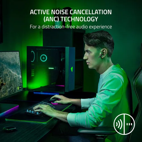 Vista 3 de Razer Hammerhead HyperSpeed Wireless Multi-Platform Gaming Earbuds for Xbox Series XS, Xbox One, PC, Mobile ANC - Noise Cancelling Mic - Bluetooth