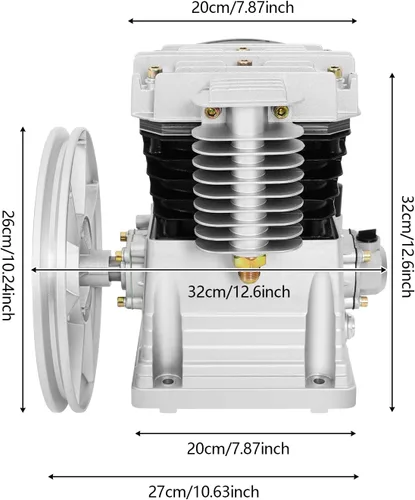 Vista 8 de Cabezal de bomba de compresor de aire, cabezal de compresor de aire de 3 HP con 2 cilindros, compresor de aire lubricado con aceite con polea de 3HP