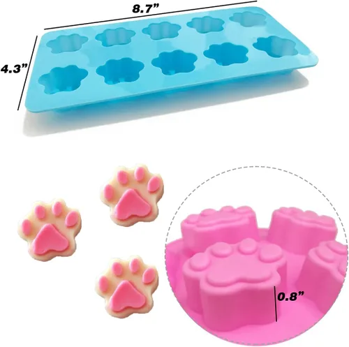 Vista 2 de 4 moldes de silicona para huellas de patas, molde reutilizable de 10 cavidades para perros, gatos, animales, patas, dulces, chocolate, galletas