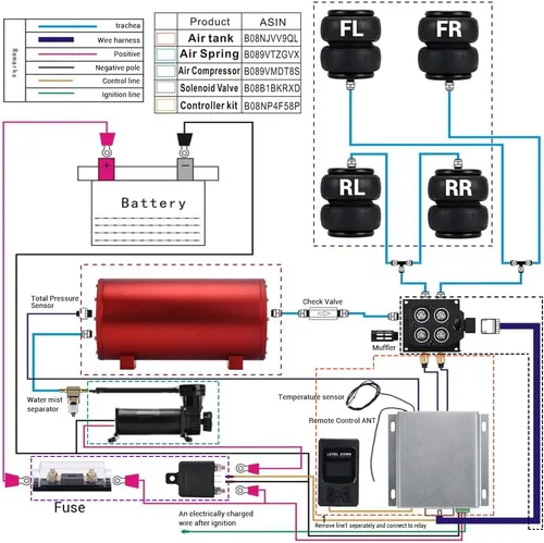 Vista 6 de PTNHZ Universal 1/4 NPT DC 12V 480c 200 PSI Control Air Bag Suspensión Compresor/Bomba Ride Kit para Auto/Motocicleta