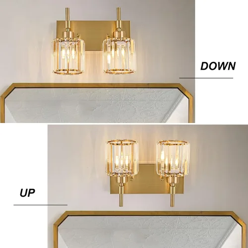 Vista 9 de 2 lámparas modernas de cristal dorado para tocador de baño sobre espejo