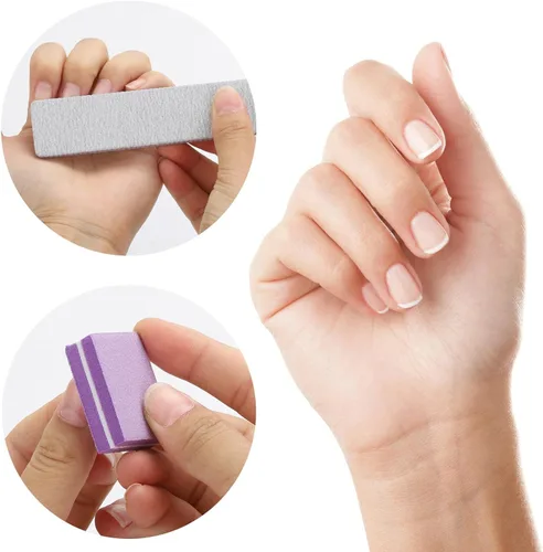 Vista 6 de 25 limas de uñas para uñas acrílicas y 50 limas de bloque de tampón, grano 100/180 pulidor de uñas de doble cara, limas de uñas de doble cara