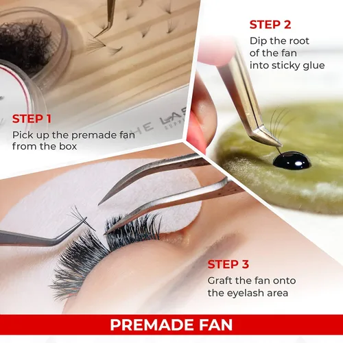 Vista 4 de THE LASH SUPPLY 1000fans 3D 4D 5D 6D 7D 8D 10D 12D 14D pestañas de abanico prefabricadas, rizo C/CD, longitud de 0.315 a 0.787 pulgadas