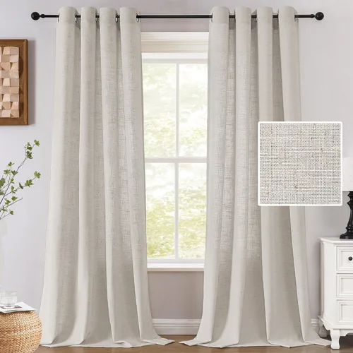 Vista 16 de H.VERSAILTEX - Cortinas de lino de 63 pulgadas de largo, cortinas rústicas completamente filtrantes de luz, 2 paneles, juego de cortinas con ojales