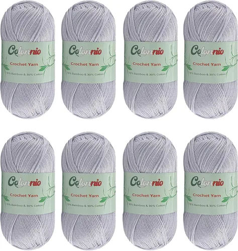 Vista 17 de 8 madejas de hilo para tejer a ganchillo, 70% rayón derivado de bambú, 30% algodón, peso superfino fingering, Sunny Cat Cotonnio importado
