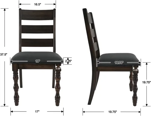 Vista 2 de Kmax Juego de 2 sillas de comedor de granja, silla de cocina rústica tapizada con respaldo de escalera, silla de madera marrón oscuro con patas