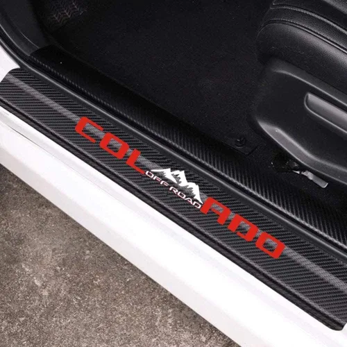Vista 2 de MAXMILO 4 piezas de adhesivo protector de umbral de puerta de automóvil de fibra de carbono reflectante de cuero, decoración, accesorios compatibles