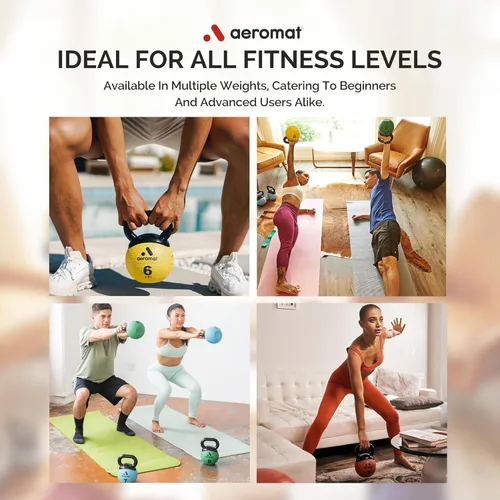 Vista 5 de Aeromat Elite Mini Kettlebells – Weighted Exercise Medicine Ball with Anti-Slip Grip & Wide Handle, Strength Training Kettlebell for Squats