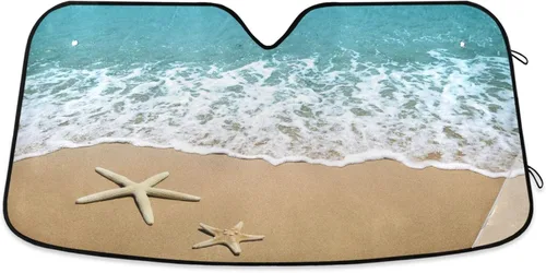 Vista 10 de Parasol para parabrisas de automóvil, diseño de palmera tropical, playa, bloquea los rayos UV, protector solar plegable para mantener tu vehículo