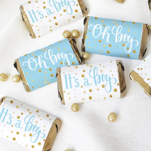 Vista 8 de Mini envoltorios de barra de caramelo con texto en inglés "It's a Boy" con texto en inglés "It's a Boy