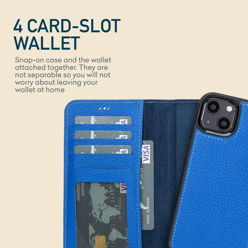 Vista 6 de Bayelon Funda para iPhone 13, funda de cuero de grano completo, [2 en 1] Cartera magnética desmontable para teléfono, funda abatible con ranuras