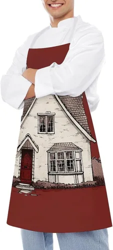 Vista 4 de MUSM Apron for Adults - 27.6 X 31.5 Inch, Heavy-Duty Polyester Aprons with Two Large Pockets, Waterproof White Line House Kitchen Apron for Cooking