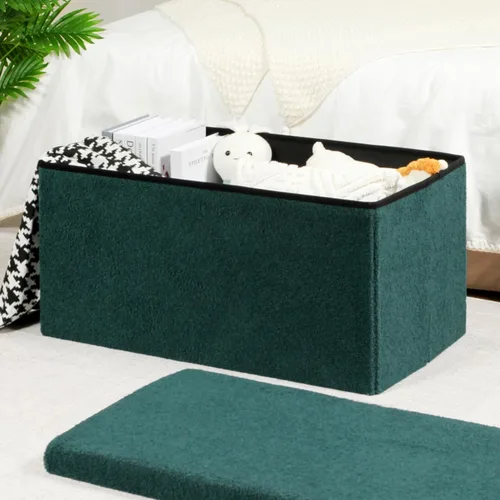 Vista 16 de PINPLUS Otomanas otomanas de almacenamiento con forma cuadrada con reposapiés de almacenamiento para sala de estar, asiento otomano Boucle para Gris