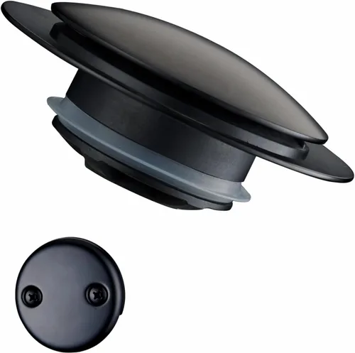 Tapón de Drenaje de Bañera Negro, Welsan Tapón Universal Pop Up de Bañera de Repuesto Tip Toe, Levantar y Girar con Cubierta de Placa Frontal de