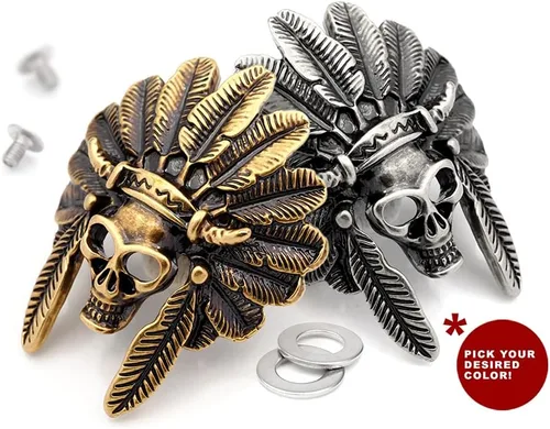 Vista 4 de CRAFTMEMORE Indian Skull Concho Tornillo Atrás Cabeza India Tribal Jefe Conchos Leathercraft 2pcs 1-3/4 Pulgadas CHS21 (Brozne)