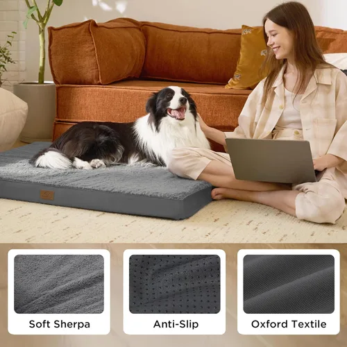 Vista 4 de Bedsure Camas para Perros de Tamaño Grande – Cómodas Camas Planas para Mascotas con Funda Extraíble Lavable, Colchoneta de Espuma Ortopédica tipo