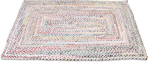 Vista 26 de Alfombra de trapo de algodón hecha a mano de 24 x 36 pulgadas, alfombra multicolor de 2 x 3 pies, tejida a mano, lavable y reversible para sala