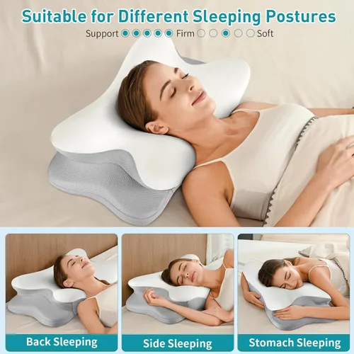 Vista 7 de Almohada cervical para aliviar el dolor de cuello, almohada de cuello ergonómica para dormir, almohadas de espuma viscoelástica con contorno