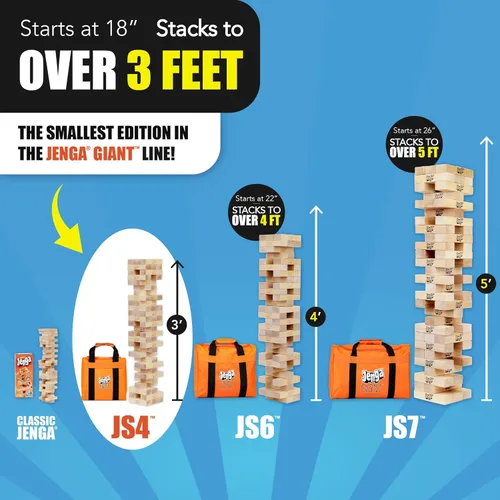 Vista 3 de Jenga Gigante - Bloques de madera dura - Se apilan hasta más de 3 pies - Licencia oficial - JS4