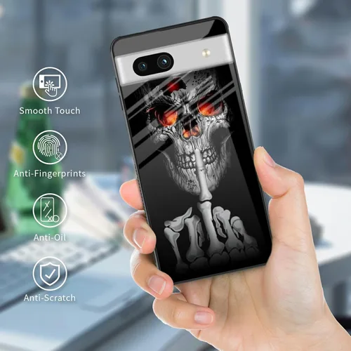 Vista 6 de Funda para teléfono Google Pixel 7A, carcasa trasera de vidrio templado+silicona suave TPU a prueba de golpes antiarañazos para Google Pixel 7A