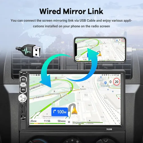 Vista 3 de Estéreo de coche de un solo DIN con Carplay con cable y Android Auto, pantalla táctil de 7 pulgadas 1 DIN Radio, Mirror Link/1080P/Bluetooth/SWC/FM