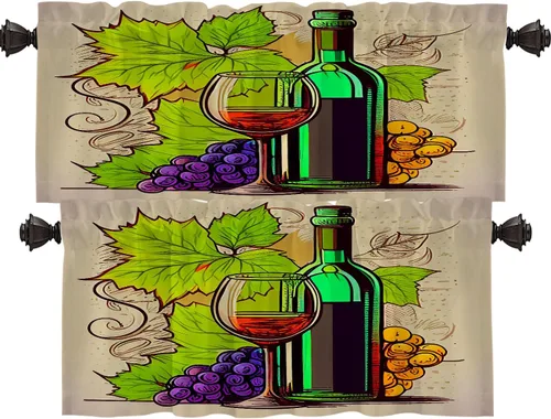 Vista 65 de Shrahala Floral Abstract Design Tier Curtains for Kitchen Windows, Minimalist Flower Illustration Window Curtain Panels Multilayer Polyester