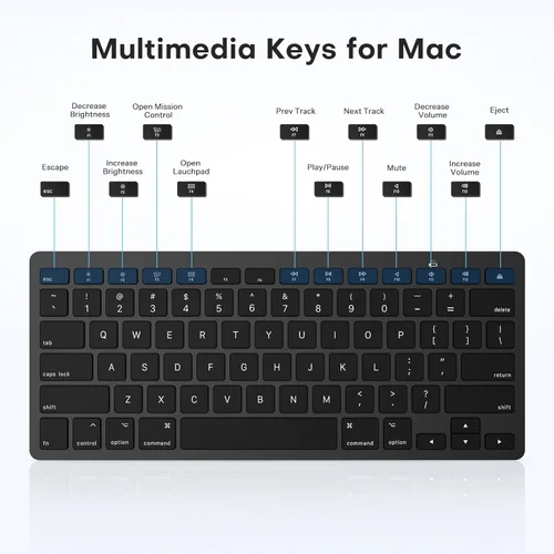 Vista 7 de OMOTON Teclado Bluetooth compatible con Mac, teclado inalámbrico compacto compatible con MacBook Pro/Air, iMac, Mac mini/Pro Laptop y PC, negro