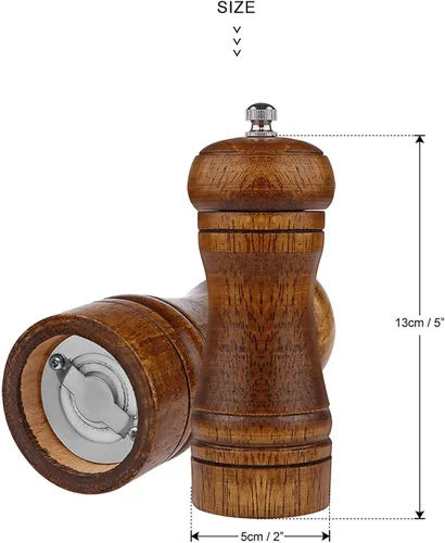 Vista 9 de Molinillo de pimienta de madera, molinillo de pimienta de 5 pulgadas, molinillo de pimienta de madera de roble recargable con mecanismo de molienda