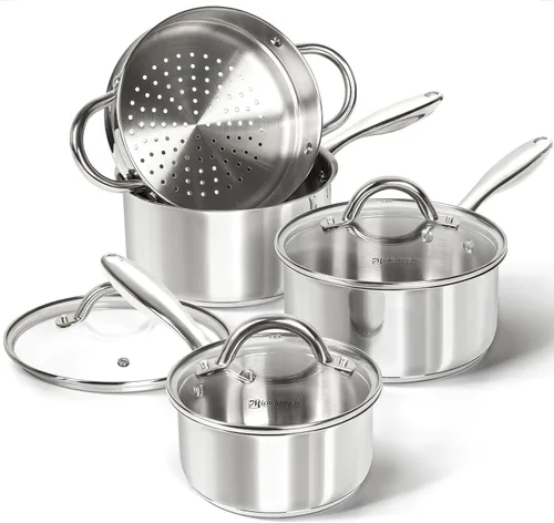 Vista 15 de Juego de sartenes MICHELANGELO 6 piezas, sartén de acero inoxidable triple con tapas de 1 cuarto de galón y 2 cuartos de galón y 3 cuartos de galón