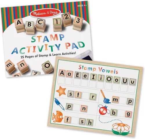 Vista 10 de Melissa & Doug - Juego de sellos de madera con letras y números ABC 123 con libro de actividades (idioma español no garantizado), 4