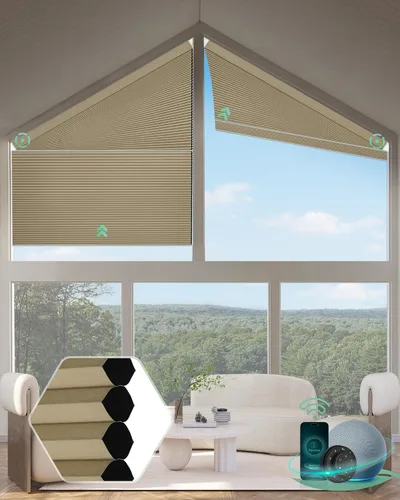 Vista 10 de Yoolax Persianas celulares inteligentes, persianas trapezoidales motorizadas derechas, persianas motorizadas con control remoto compatibles