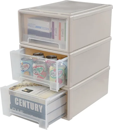 Vista 9 de Gloreen Cajones de almacenamiento apilables de plástico de 12 L, 3 paquetes de caja de cajón compacta de escritorio