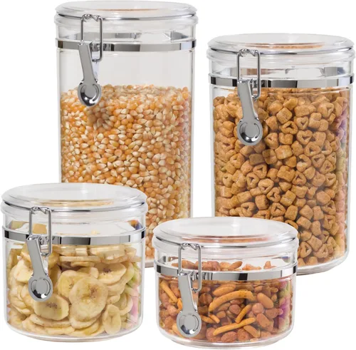 Vista 8 de Oggi - Juego de 4 recipientes transparentes con tapas de cierre y cucharas - Recipientes herméticos para almacenamiento de alimentos, ideales