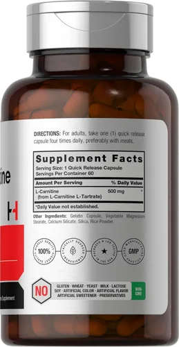 Vista 2 de Horbäach Suplemento L Carnitina de 500 mg 60 cápsulas como L-Carnitina L-Tartrato Sin OMG y sin gluten