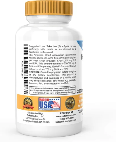 Vista 3 de DrFormulas Aceite de pescado Omega 3 de triple fuerza de 2000 mg con EPA y DHA, 180 cápsulas blandas sin eructos
