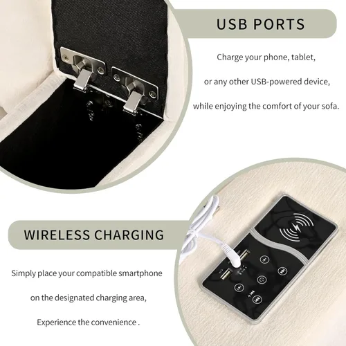 Vista 7 de Juego de sofá modular de 4 plazas con puertos de carga USB, sofá modular tapizado con carga inalámbrica, sofá seccional para sala de estar
