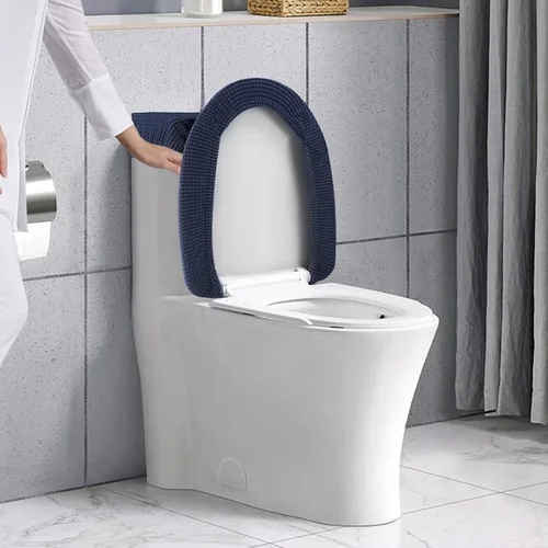 Vista 5 de Funda para tapa de inodoro y tanque de inodoro, juego de fundas elásticas para inodoro para baño, tela jacquard de poliéster y elastano, lavable a