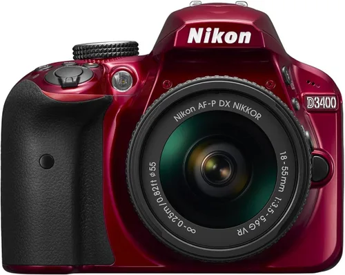 Cámara Nikon D3400 con lentes AF-P DX NIKKOR 0,7-2 pulgadas, f/3.5–5.6 G VR, color negro Rojo