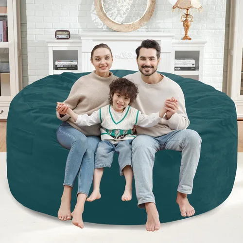 Vista 438 de Puf de 5 pies, puf grande con relleno de espuma viscoelástica, sofá puff esponjoso con funda de terciopelo holandés, puf redondo para sala de estar