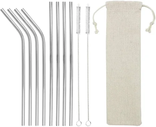 Pajitas de metal de colores para leche y té, reutilizables, de acero inoxidable 304 con cepillo y bolsa de limpieza