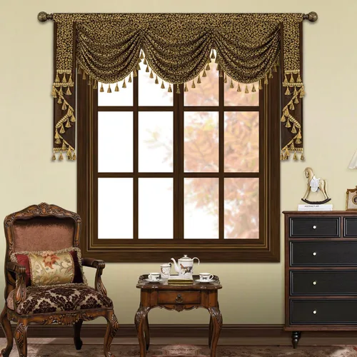 Vista 17 de Loom and Mill Cenefas de Cascada de Lujo para Ventanas, Elegante Cenefa de Cortinas Gruesas de Jacquard con Borlas para Sala de Estar, Dormitorio