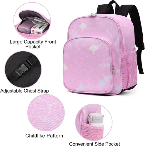 Vista 5 de CLUCI Mochila infantil para niños y niñas, mochila para preescolar con correa ajustable, 12L, Rosa 404, Mochilas Daypack