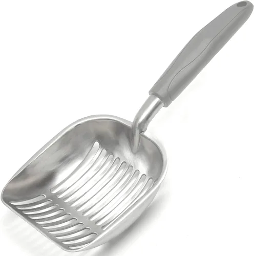 Vista 22 de Cuchara de arena para gatos, tamiz de aleación de aluminio, cuchara para gatitos, cuchara pequeña para gatos que es resistente y resistente
