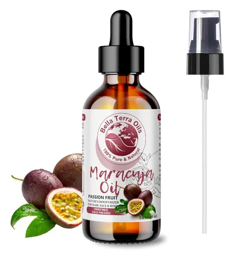Bella Terra Oils - Aceite de maracuja (maracuya) 2oz - Excelencia prensada en frío, rico en vitamina C y ácido linoleico, mezcla perfecta para una