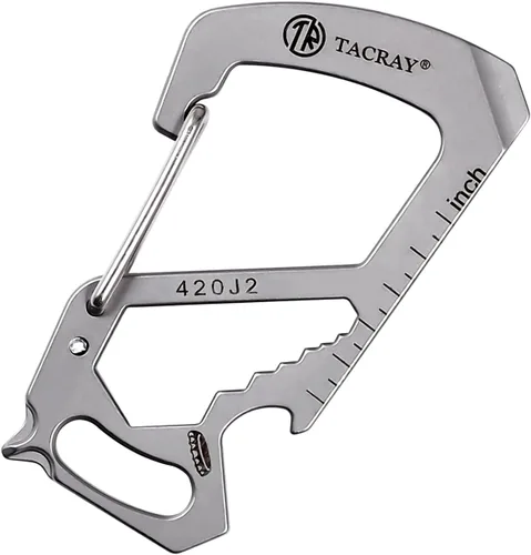 TACRAY Compact EDC Keychain Clip, Small Carabiner Keychain Holder, Anti-Lost Quick Released Backpack Hook with Multitool as Bottle Opener and Flat