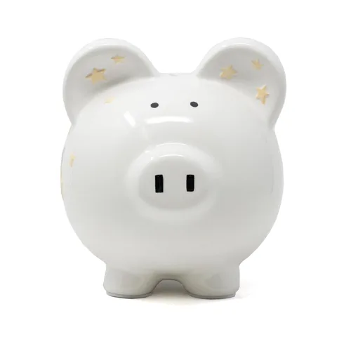 Vista 2 de Child to Cherish Cerdito de cerámica, diseño de globo aerostático